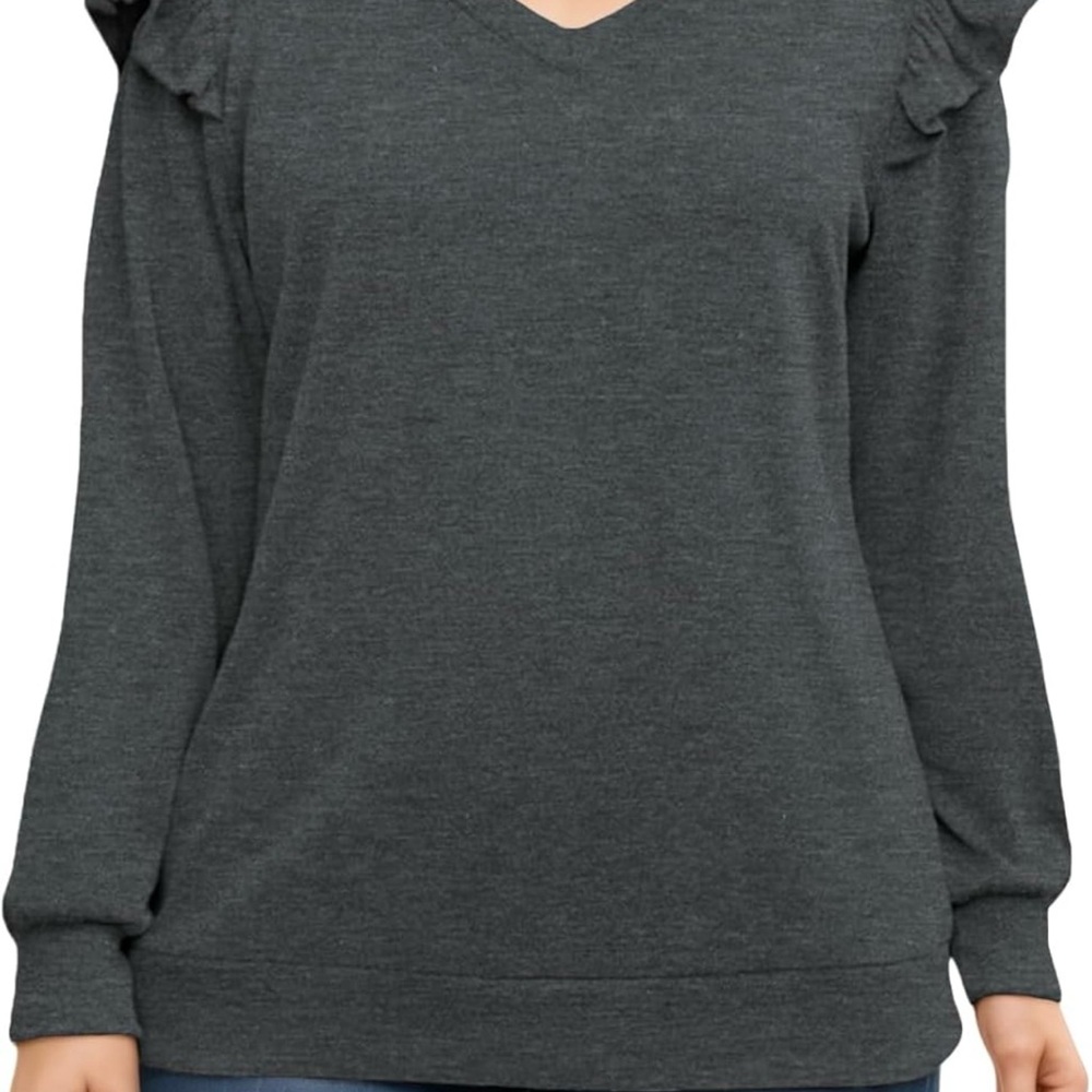 Grace Dark Gray V-Neck Ruffle Sleeve Top